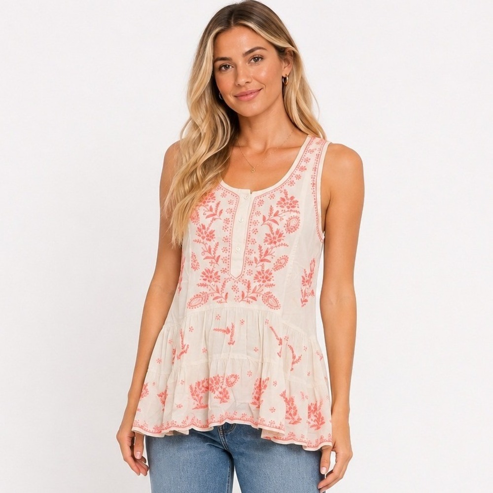 Revolve Raga Sleeveless Embroidered Scoop Neck Boho Flowy Tank Top Size M NWT
